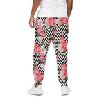 Zigzag Peony And Rose Pattern Print Cotton Pants