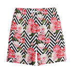 Zigzag Peony And Rose Pattern Print Cotton Shorts