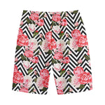 Zigzag Peony And Rose Pattern Print Cotton Shorts