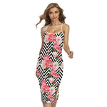 Zigzag Peony And Rose Pattern Print Cross Back Cami Dress