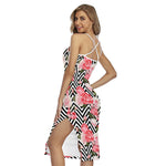 Zigzag Peony And Rose Pattern Print Cross Back Cami Dress