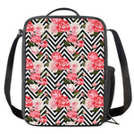 Zigzag Peony And Rose Pattern Print Crossbody Lunch Bag