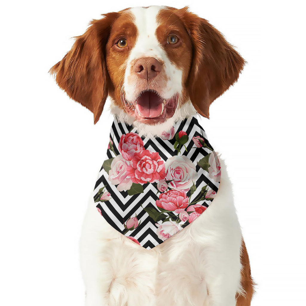 Zigzag Peony And Rose Pattern Print Dog Bandana