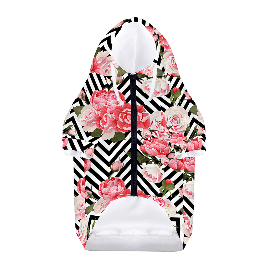 Zigzag Peony And Rose Pattern Print Dog Zip Up Hoodie