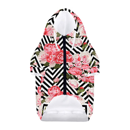 Zigzag Peony And Rose Pattern Print Dog Zip Up Hoodie