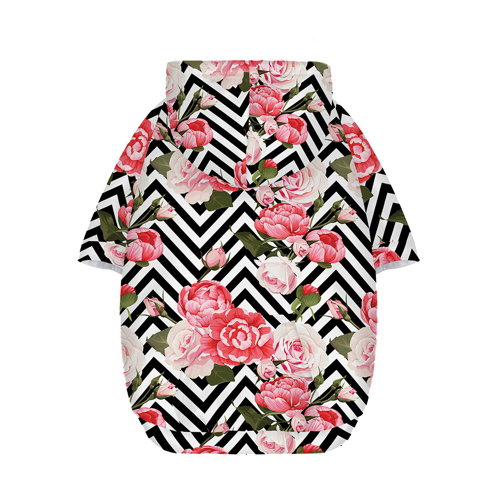 Zigzag Peony And Rose Pattern Print Dog Zip Up Hoodie