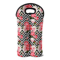 Zigzag Peony And Rose Pattern Print Double Neoprene Wine Tote