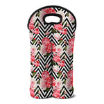 Zigzag Peony And Rose Pattern Print Double Neoprene Wine Tote