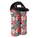 Zigzag Peony And Rose Pattern Print Double Neoprene Wine Tote