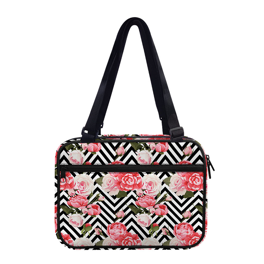 Zigzag Peony And Rose Pattern Print Double Strap Bible Bag