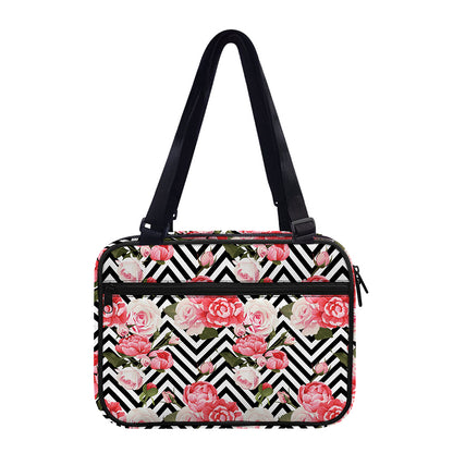 Zigzag Peony And Rose Pattern Print Double Strap Bible Bag