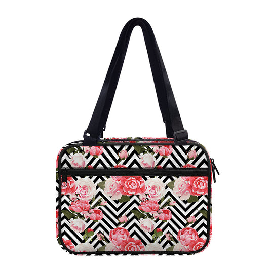 Zigzag Peony And Rose Pattern Print Double Strap Bible Bag