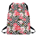 Zigzag Peony And Rose Pattern Print Drawstring Backpack