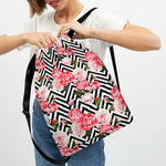 Zigzag Peony And Rose Pattern Print Drawstring Backpack