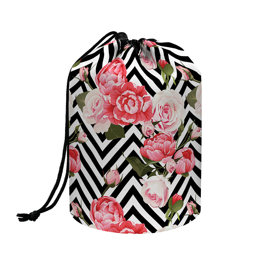 Zigzag Peony And Rose Pattern Print Drawstring Makeup Bag