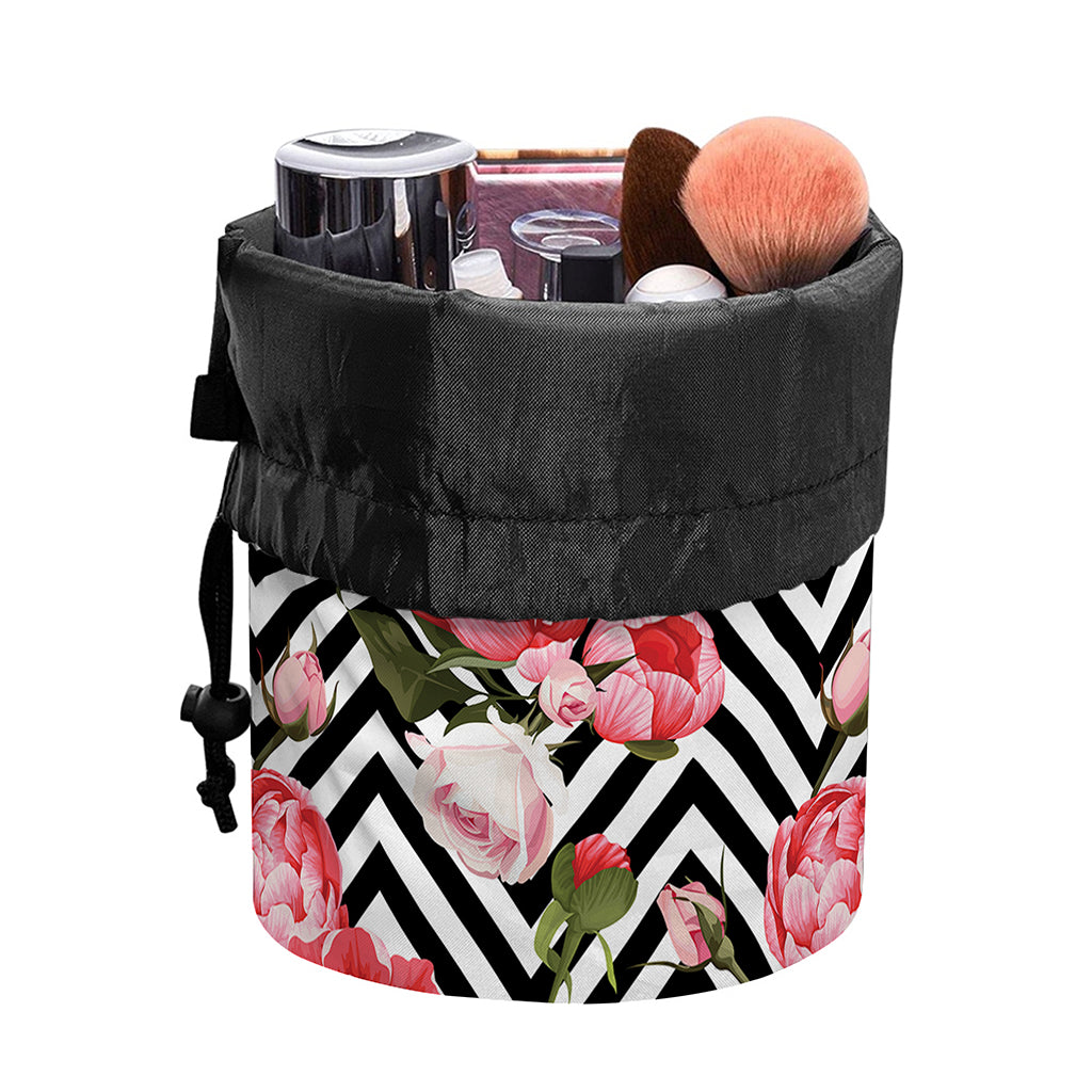 Zigzag Peony And Rose Pattern Print Drawstring Makeup Bag