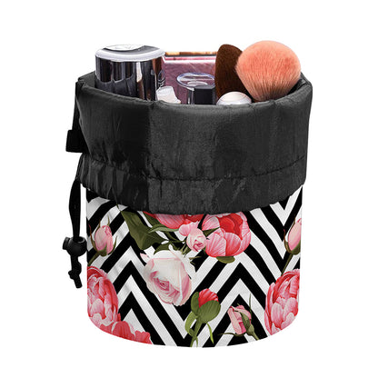 Zigzag Peony And Rose Pattern Print Drawstring Makeup Bag