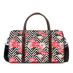 Zigzag Peony And Rose Pattern Print Duffle Bag