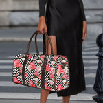 Zigzag Peony And Rose Pattern Print Duffle Bag