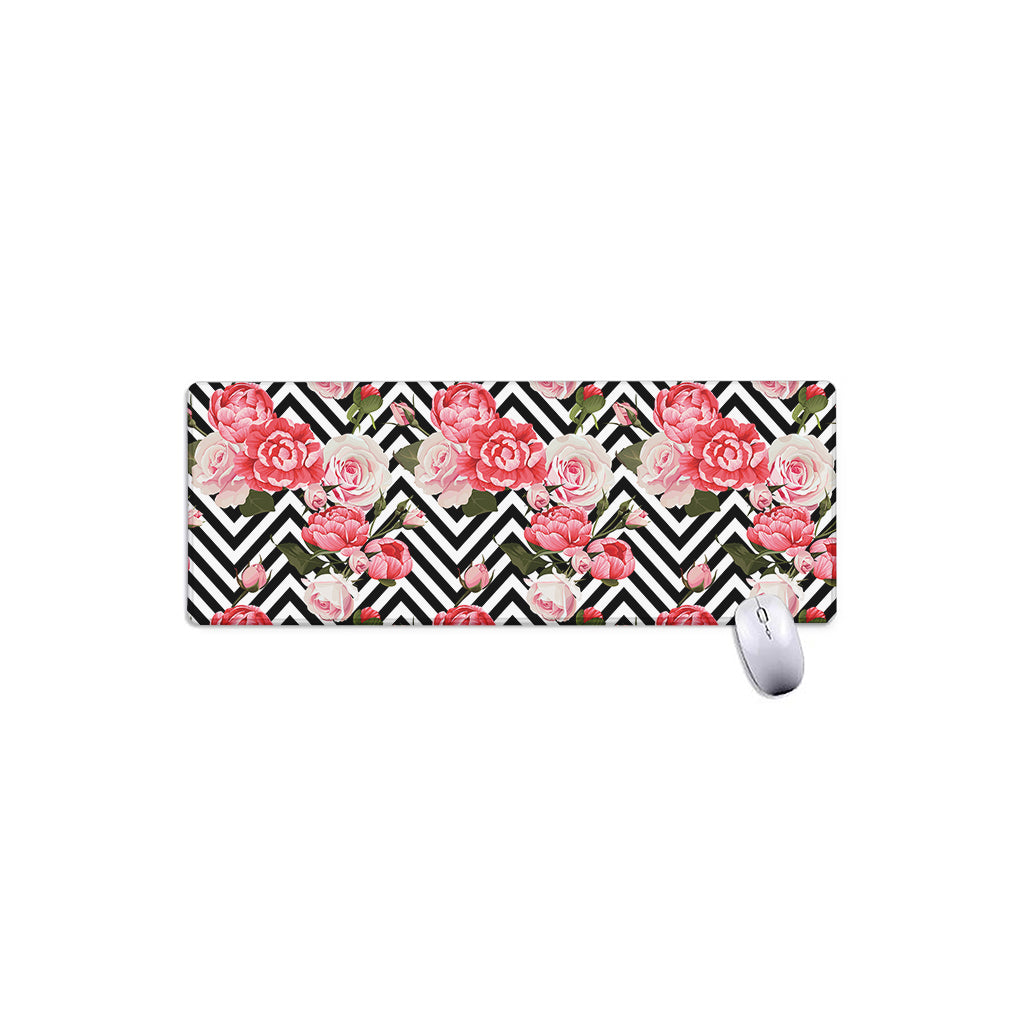 Zigzag Peony And Rose Pattern Print Extended Mouse Pad