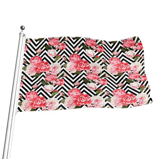Zigzag Peony And Rose Pattern Print Flag