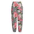 Zigzag Peony And Rose Pattern Print Fleece Lined Knit Pants