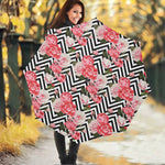 Zigzag Peony And Rose Pattern Print Foldable Umbrella