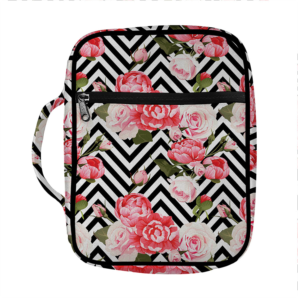 Zigzag Peony And Rose Pattern Print Front Pocket Bible Bag