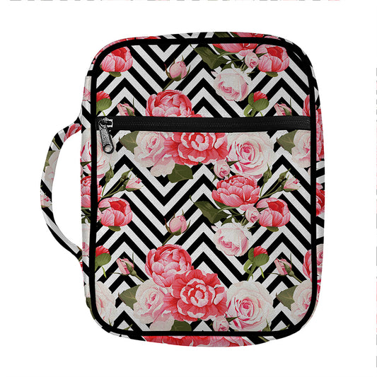 Zigzag Peony And Rose Pattern Print Front Pocket Bible Bag