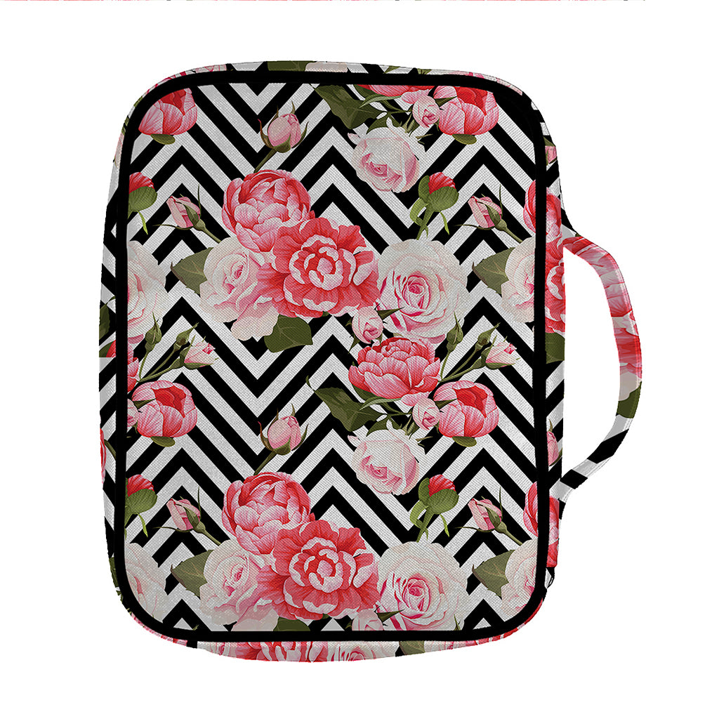 Zigzag Peony And Rose Pattern Print Front Pocket Bible Bag