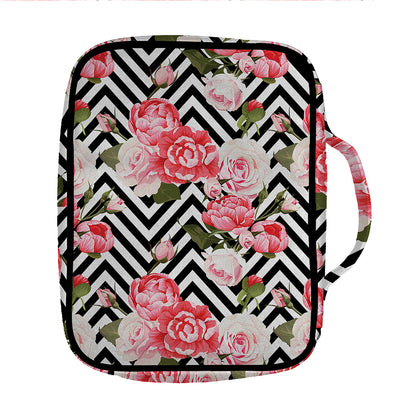 Zigzag Peony And Rose Pattern Print Front Pocket Bible Bag