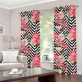 Zigzag Peony And Rose Pattern Print Grommet Curtains