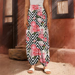 Zigzag Peony And Rose Pattern Print Harem Pants
