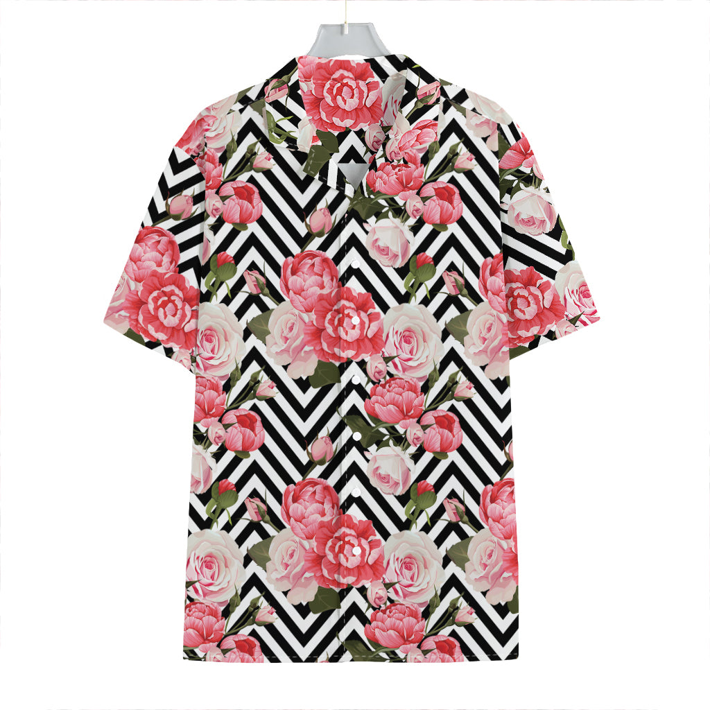 Zigzag Peony And Rose Pattern Print Hawaiian Shirt