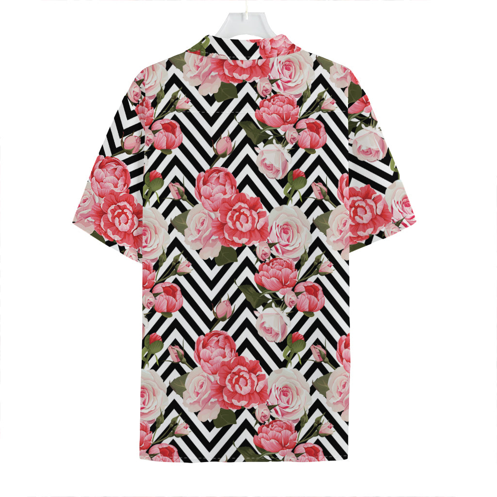 Zigzag Peony And Rose Pattern Print Hawaiian Shirt