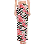 Zigzag Peony And Rose Pattern Print High Slit Maxi Skirt