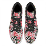 Zigzag Peony And Rose Pattern Print High Top Leather Sneakers