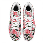 Zigzag Peony And Rose Pattern Print High Top Leather Sneakers