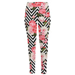 Zigzag Peony And Rose Pattern Print High-Waisted Pocket Leggings