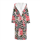 Zigzag Peony And Rose Pattern Print Hooded Bathrobe