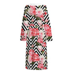 Zigzag Peony And Rose Pattern Print Hooded Bathrobe