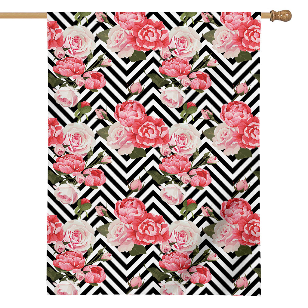 Zigzag Peony And Rose Pattern Print House Flag