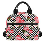 Zigzag Peony And Rose Pattern Print Insulated Lunch Bag
