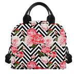 Zigzag Peony And Rose Pattern Print Insulated Lunch Bag