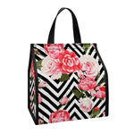 Zigzag Peony And Rose Pattern Print Insulated Lunch Tote