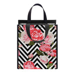 Zigzag Peony And Rose Pattern Print Insulated Lunch Tote