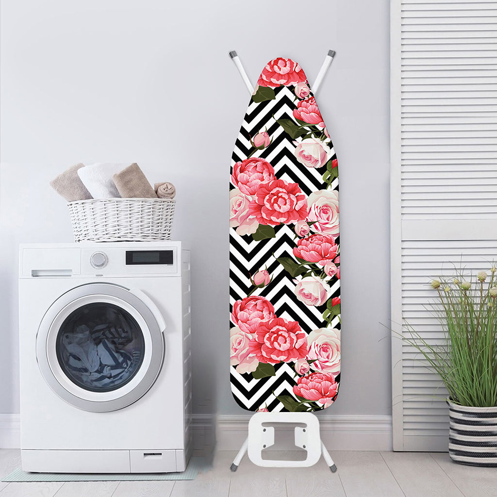 Zigzag Peony And Rose Pattern Print Ironing Board Cover