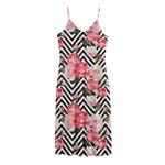 Zigzag Peony And Rose Pattern Print Jersey Midi Cami Dress