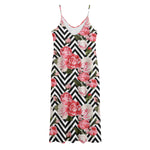 Zigzag Peony And Rose Pattern Print Jersey Midi Cami Dress