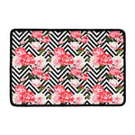 Zigzag Peony And Rose Pattern Print Kitchen Mat